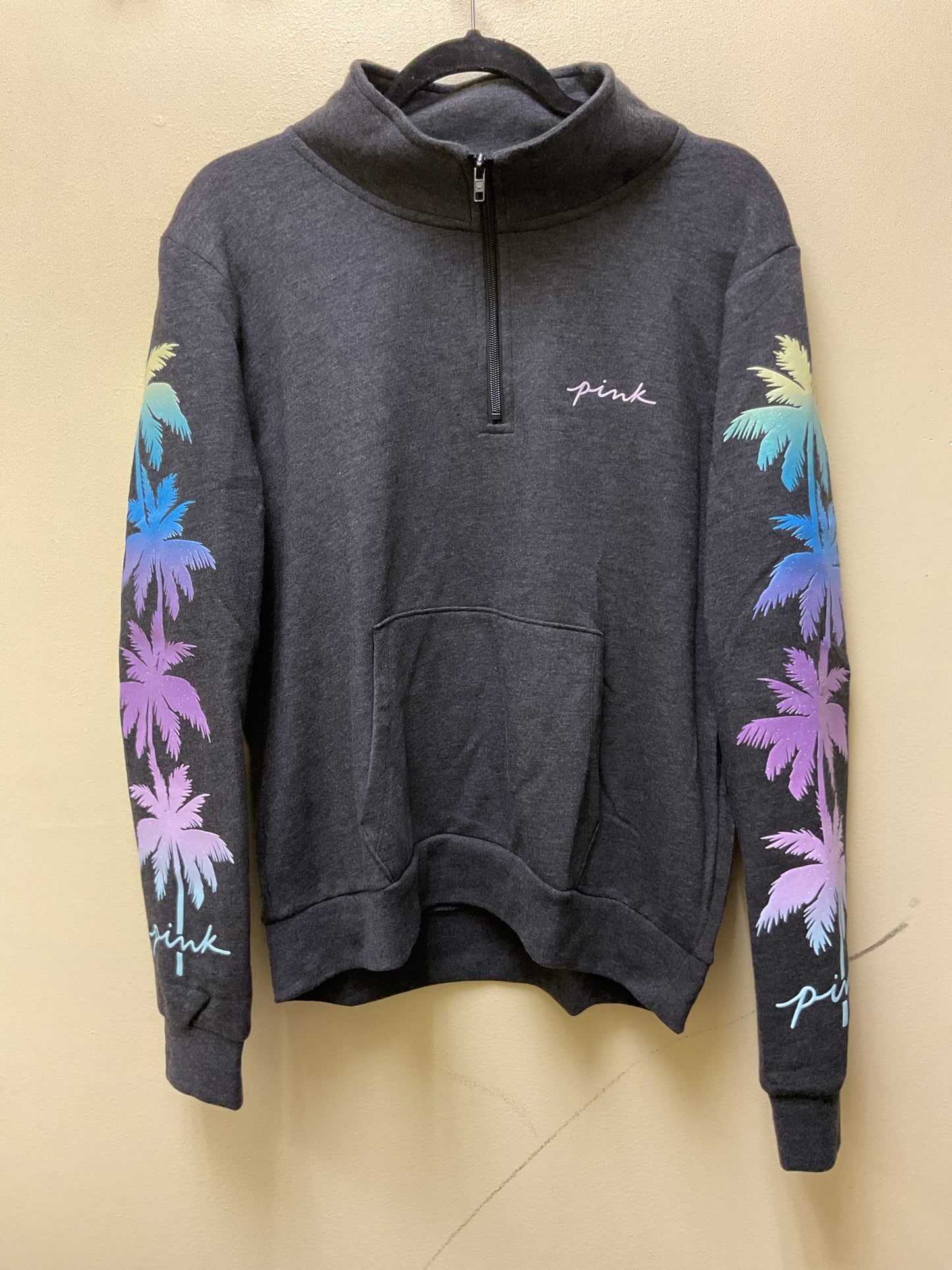 Pink Size XL Pink Sweatshirt partial zip colorful palm trees NWT