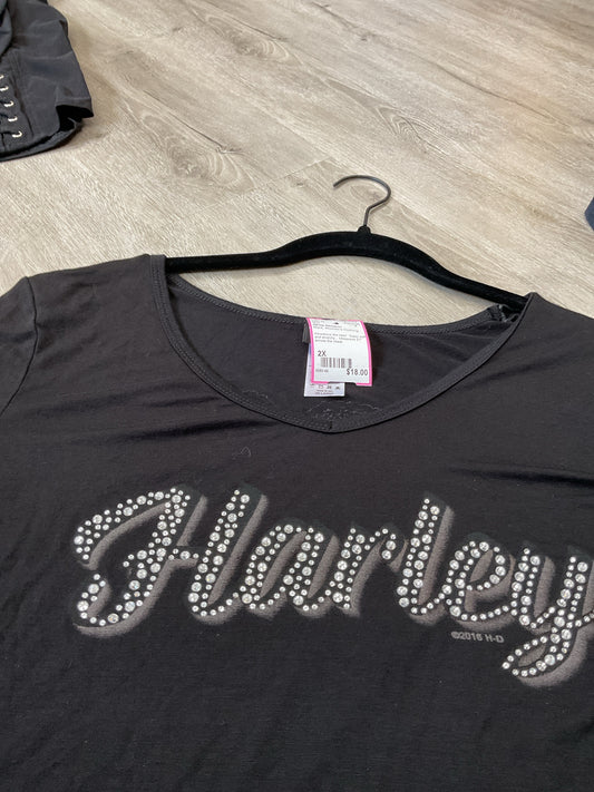 Harley Davidson Size 2X Black Shirt short sleeve rhinestone Harley