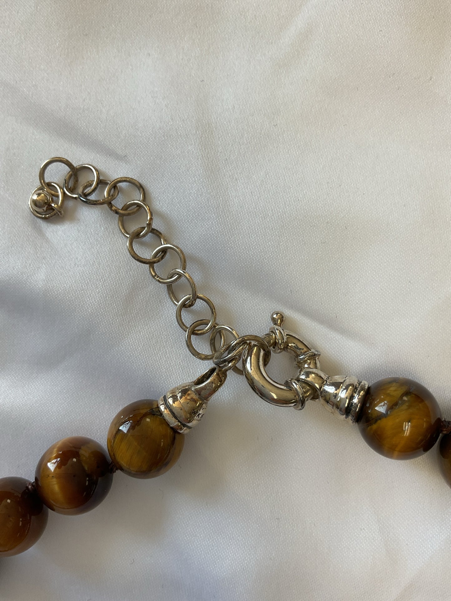 Tiger's Eye Necklace large bead with sterling WK 925