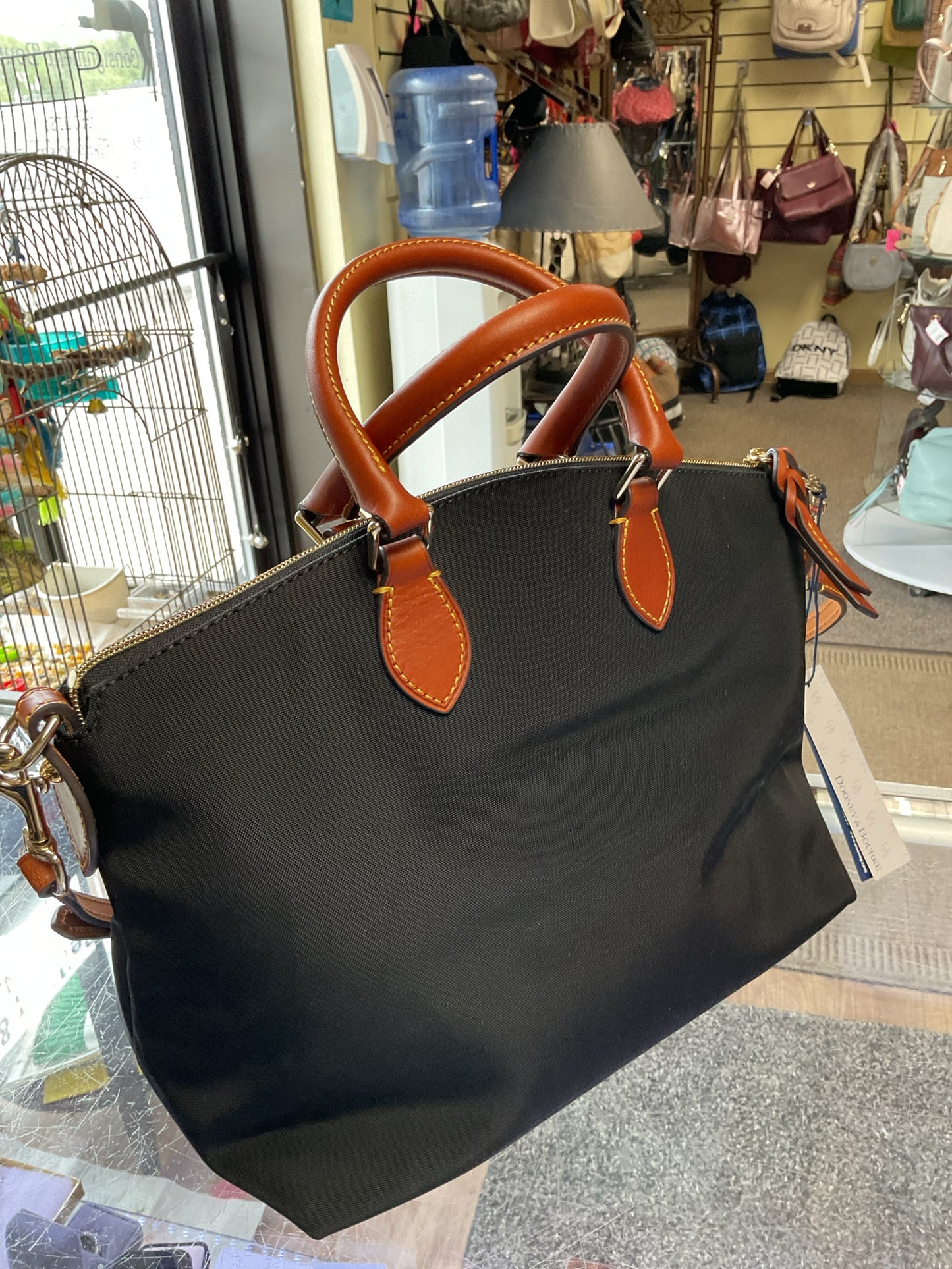 Dooney & Bourke black nylon satchel NEW with leather straps