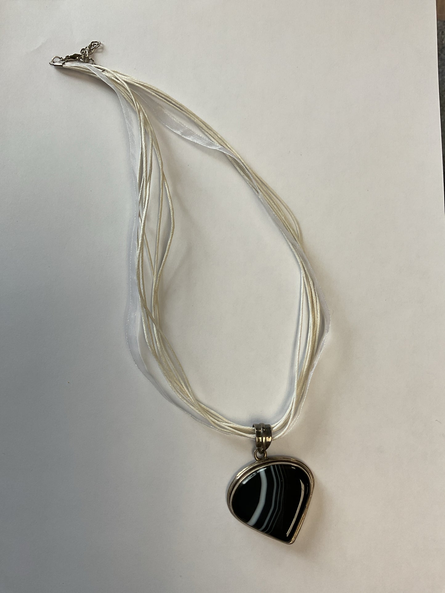 Sterling Silver Pendant with black banded agate