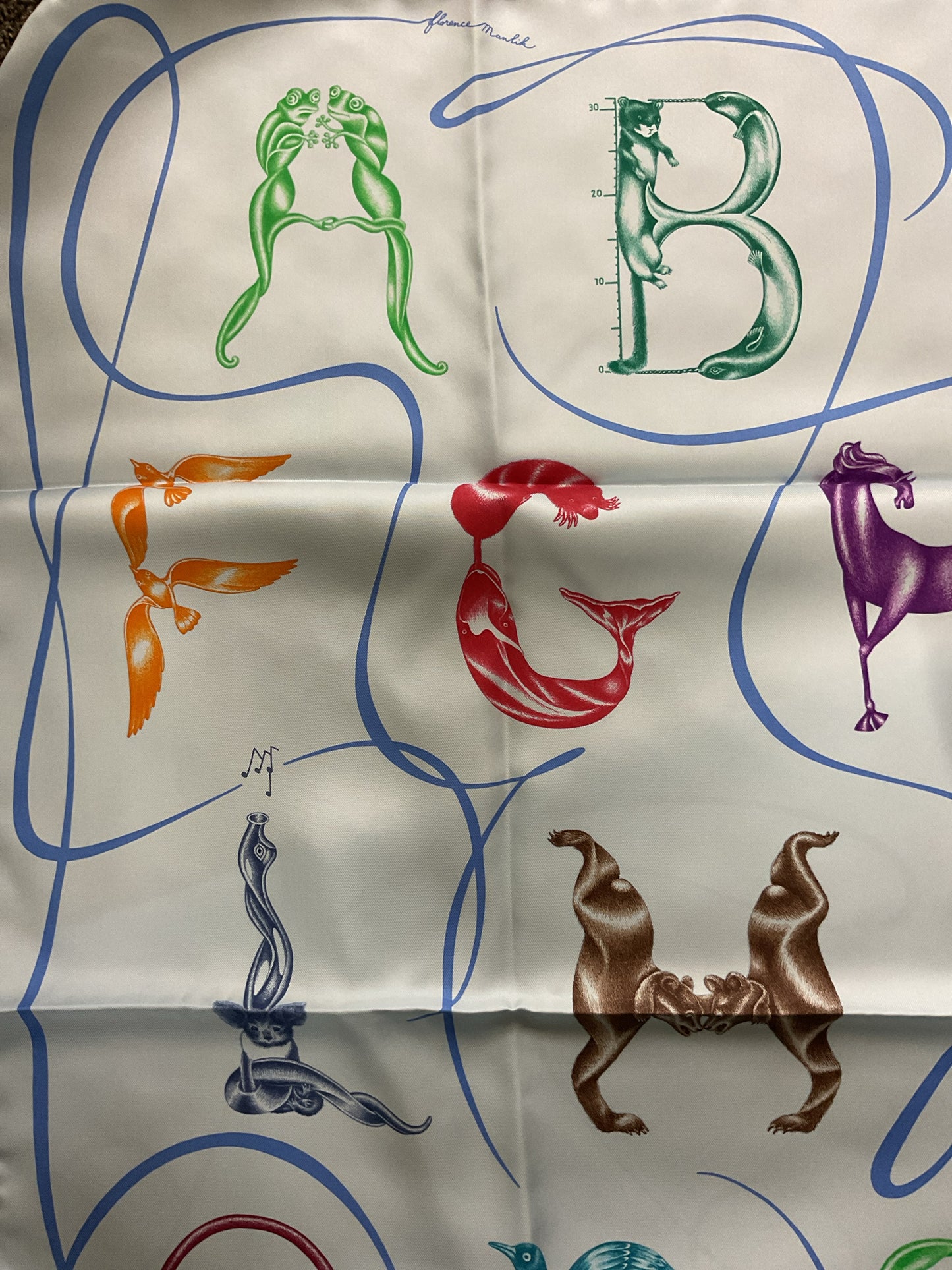 Hermes Scarf Faune Letree NWT new in box light blue