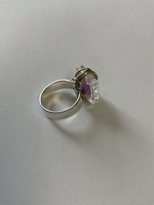 Sterling Silver Ring artist wire yellow & transluscent stone