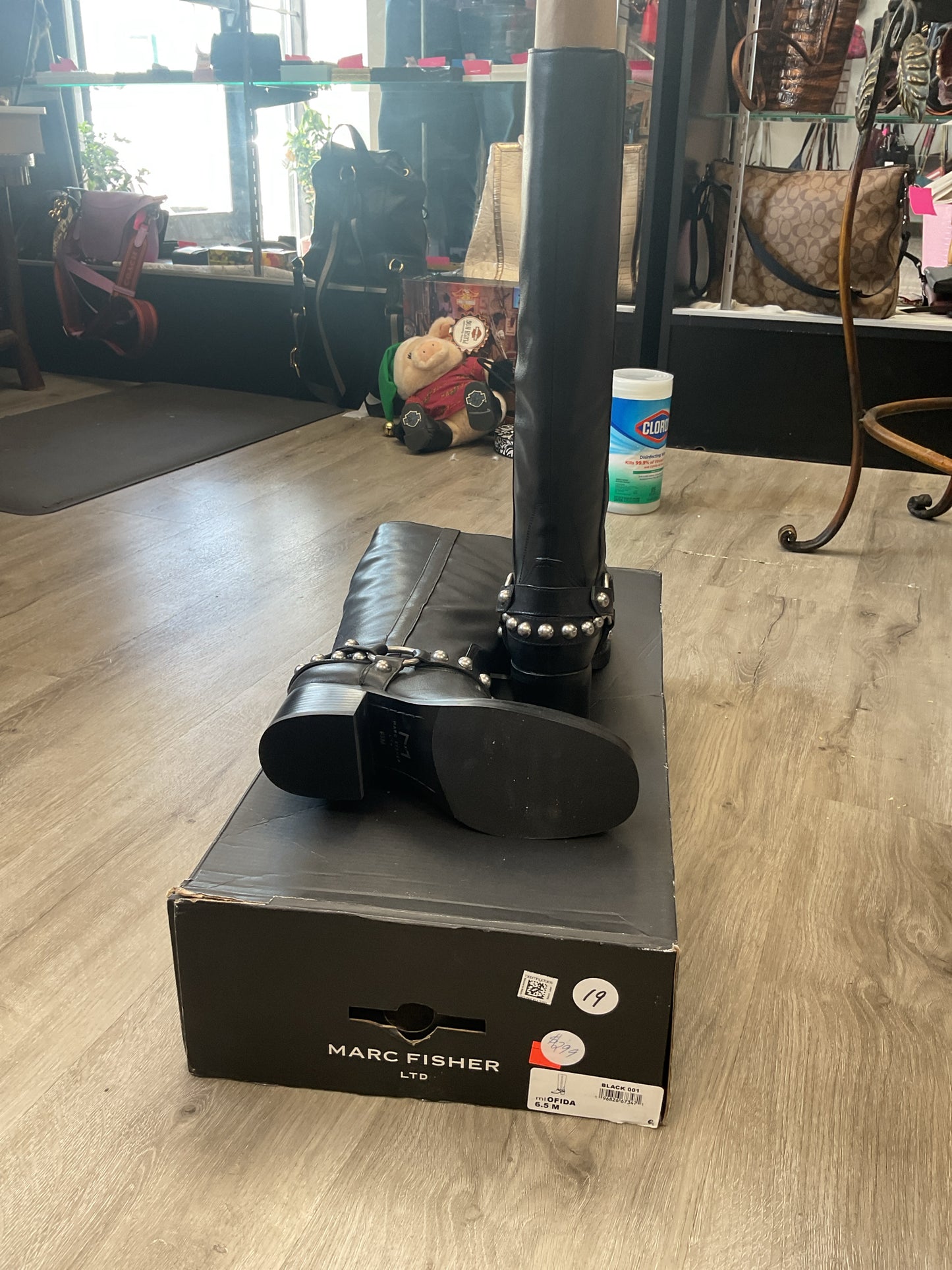 Marc Fisher 6.5 Black Boots Ofida black studded moto boots knee high