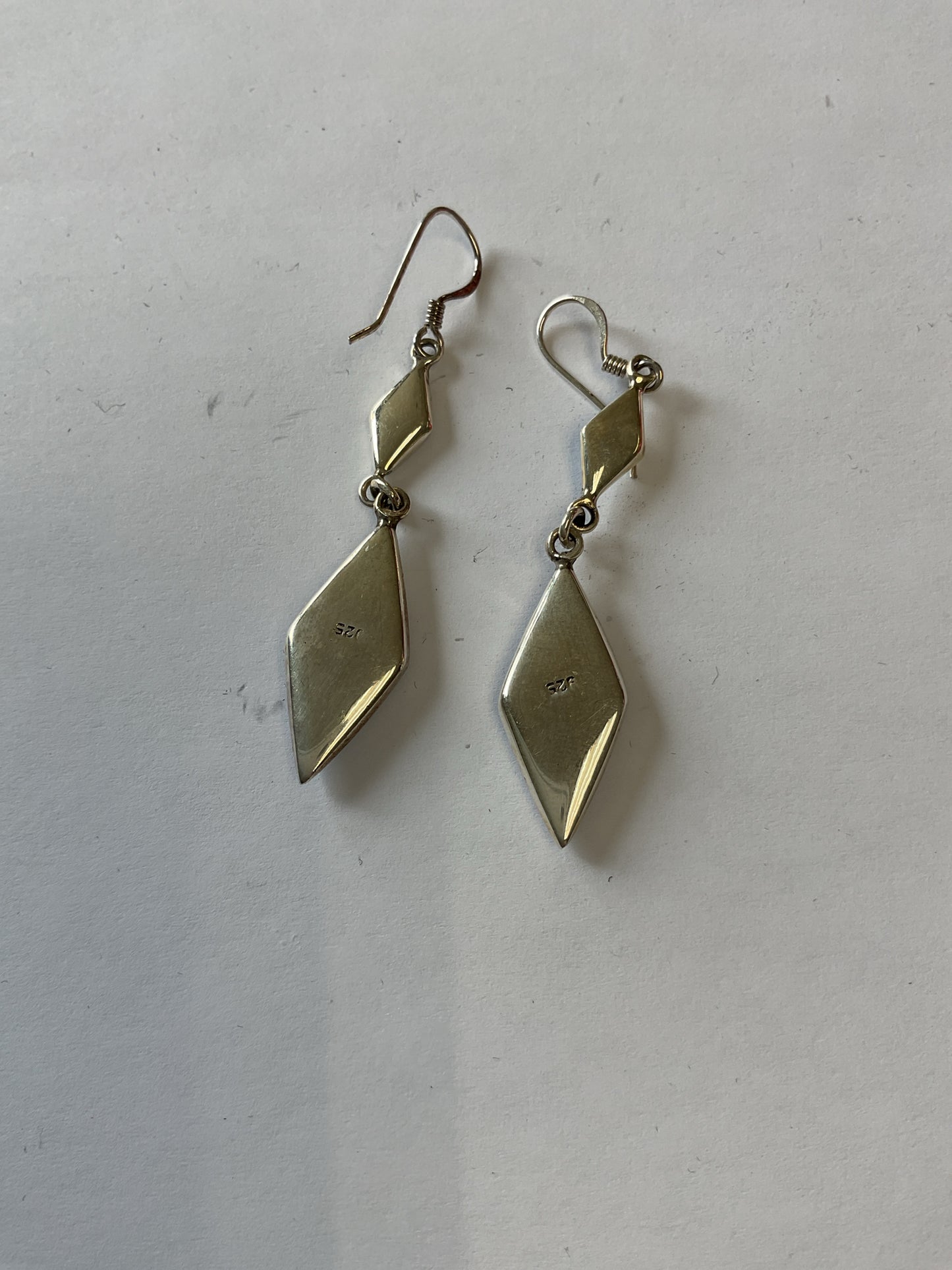 Earrings sterling dangle with diamond blue mother of pearl