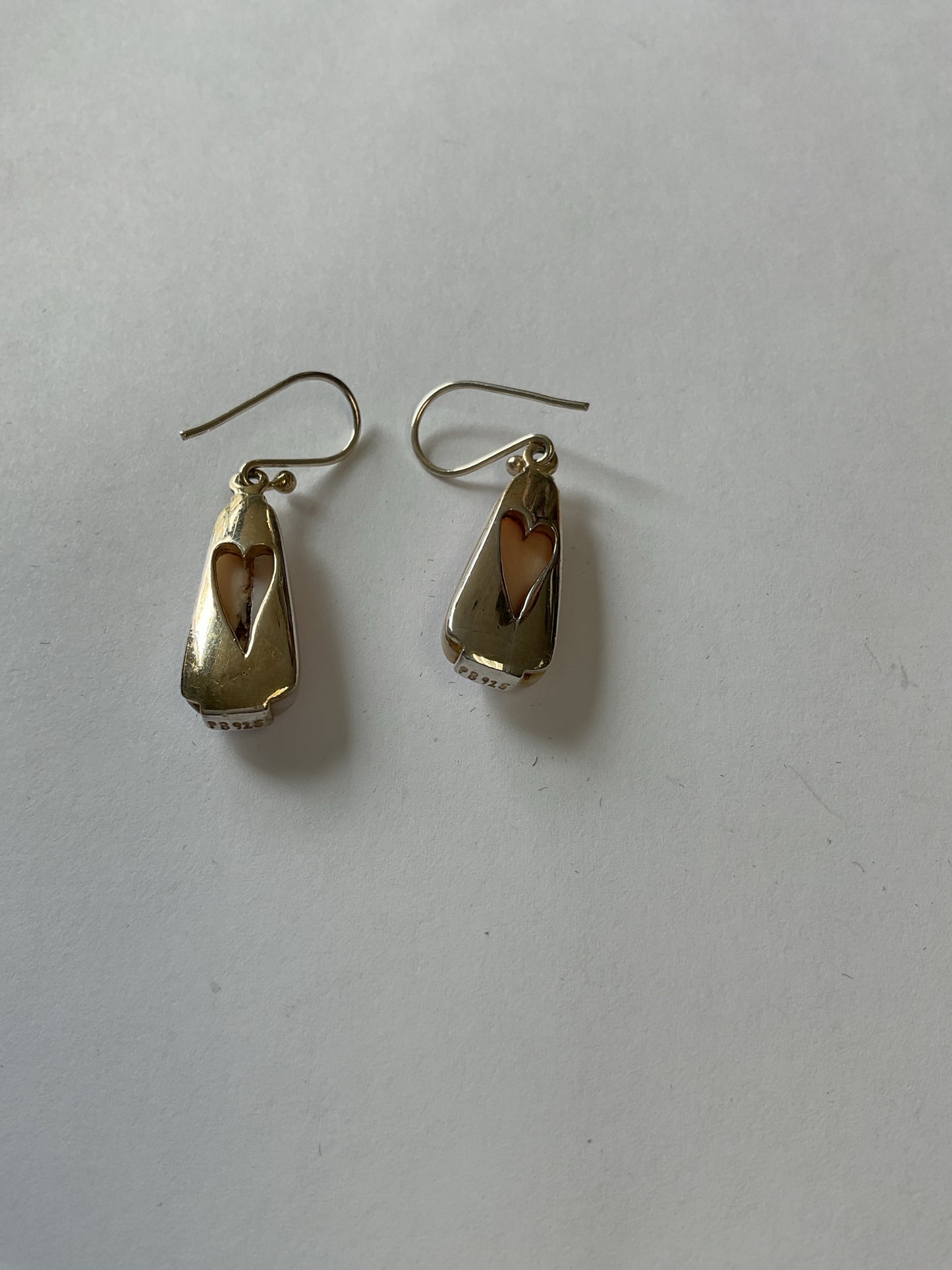 Sterling Silver Earrings dangle hook mother of pearl pink