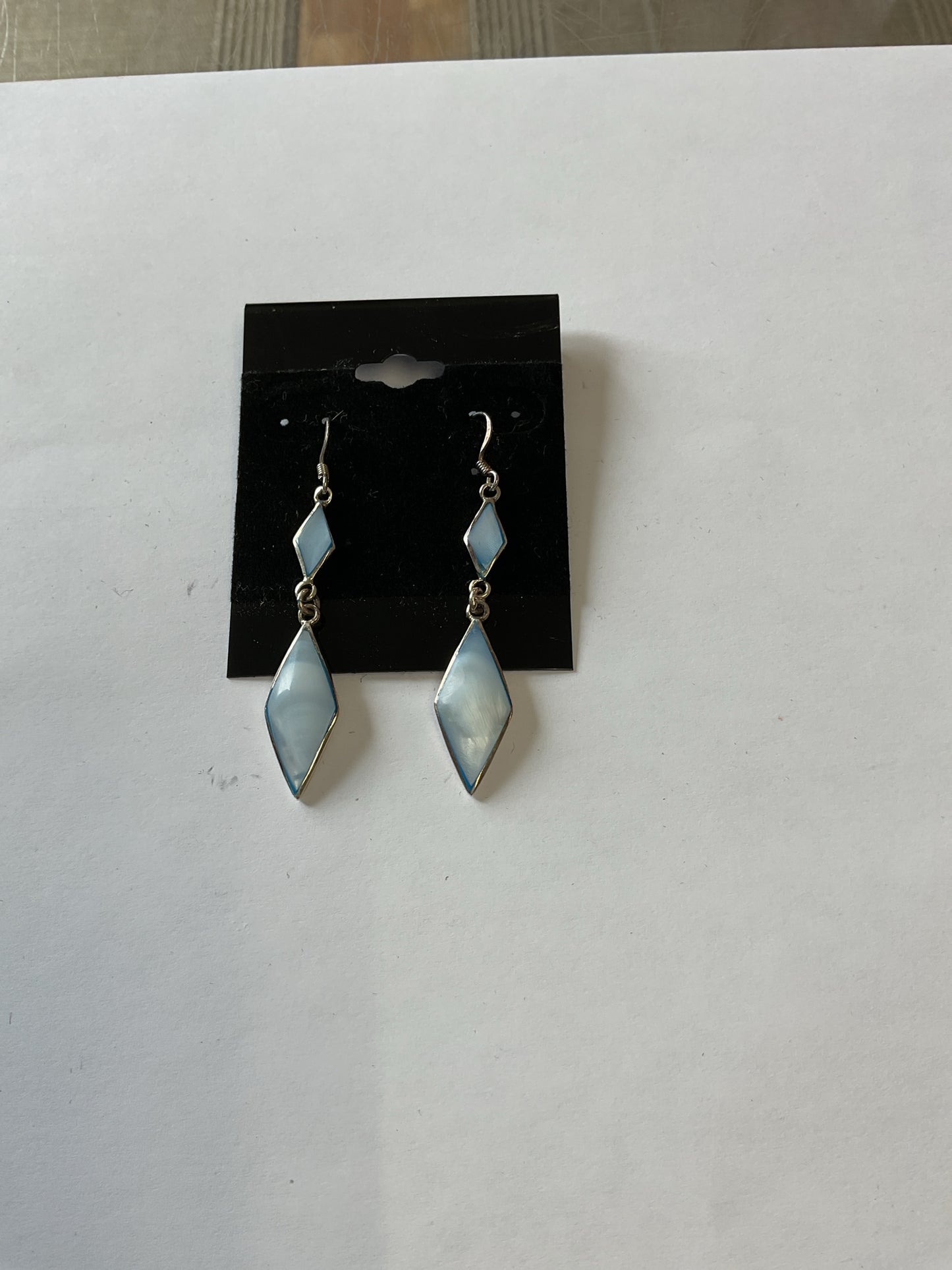 Earrings sterling dangle with diamond blue mother of pearl