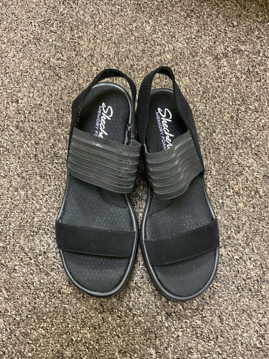 Skechers 8 Black Sandals platform wedge memory foam