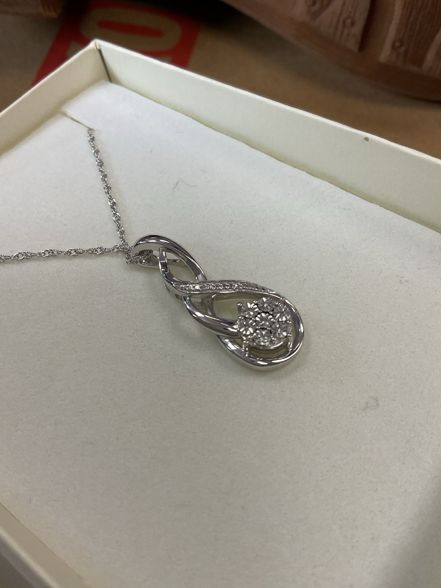 Sterling Silver Necklace diamond swirl pendant New