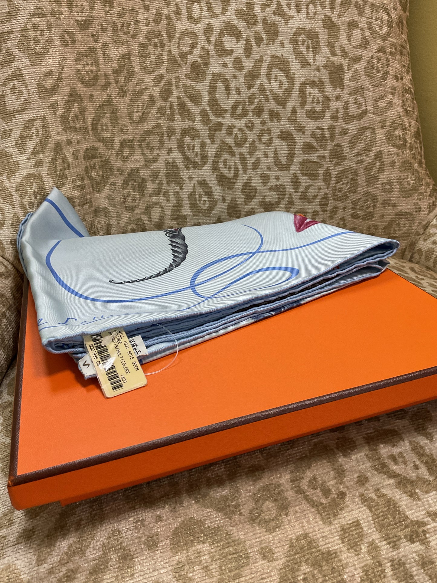 Hermes Scarf Faune Letree NWT new in box light blue