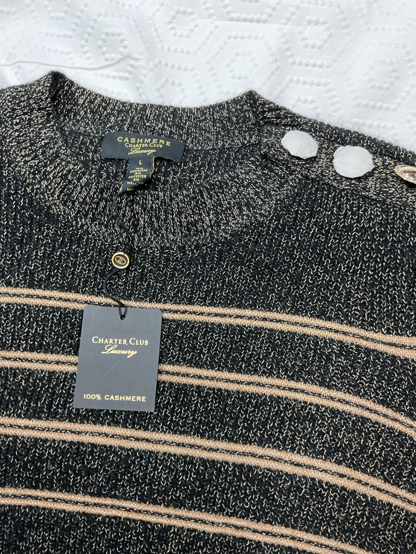 Charter Club Size L Black Shirt Cashmere Luxury NWT black and gold