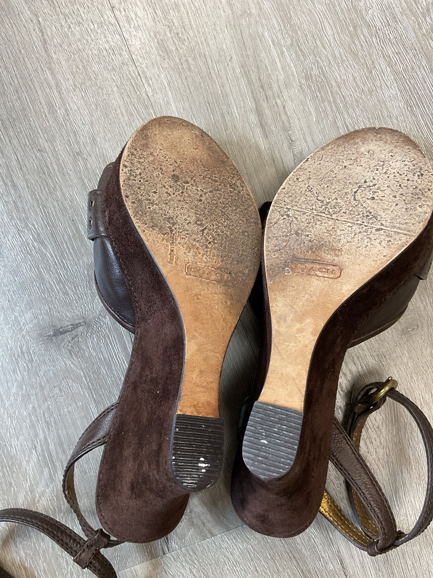 coach 7 Brown Sandals Y2K brown platform ankle strap