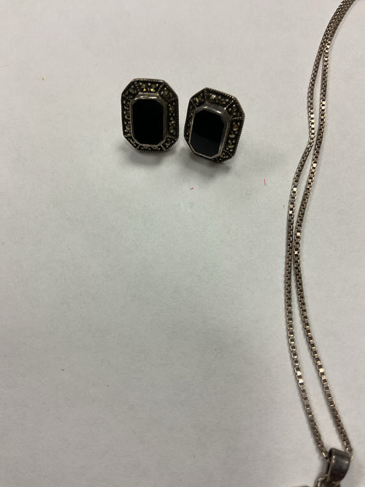 925 Sterling Necklace with matching earrings marcasite onyx