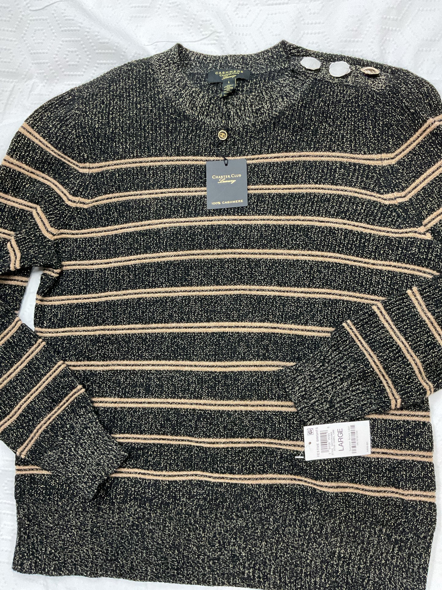 Charter Club Size L Black Shirt Cashmere Luxury NWT black and gold