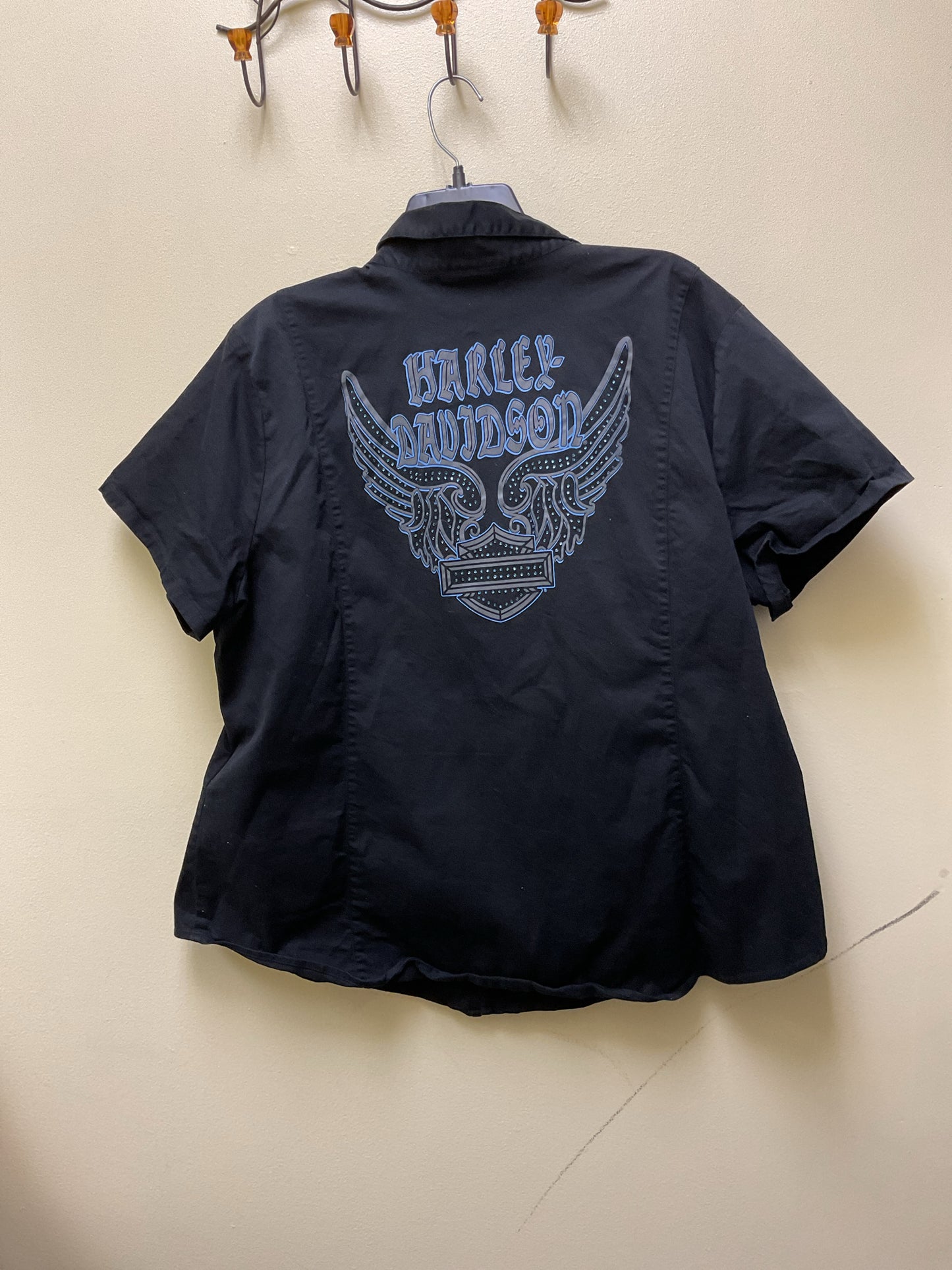 Harley Davidson Size 2w Black Shirt zip blouse with bling wings