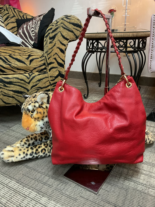 Michael Kors Purse pebbled leather shoulder bag gold hang tag and tassel