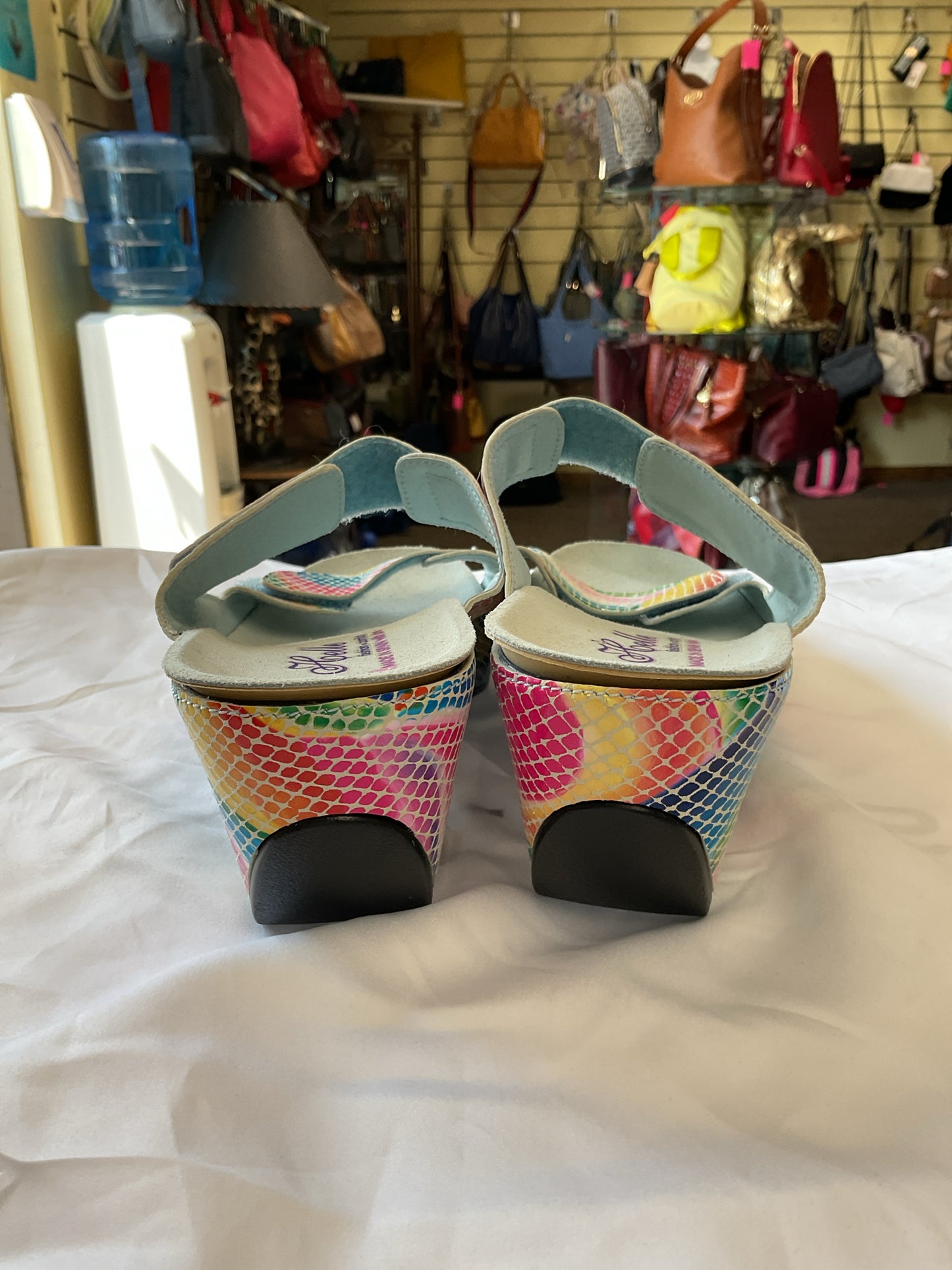 Helle Sandals Spain colorful reptile print NEW slide weedge