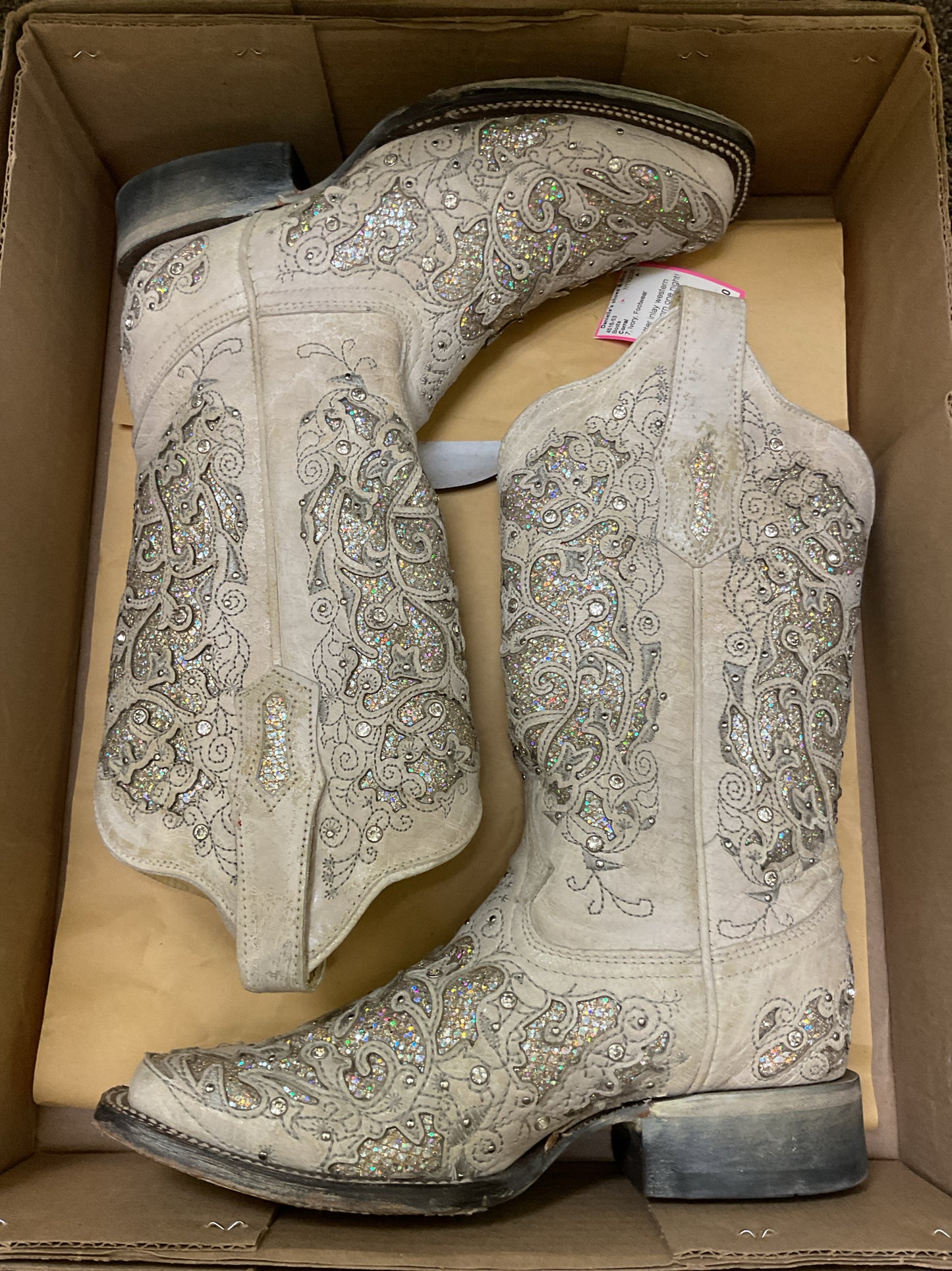 Corral 7 Ivory Boots crystal glitter inlay Wedding boots