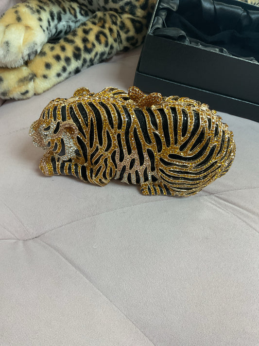 fashion Purse Tiger Rhinestone Clutch purse evening bag crystals NEW