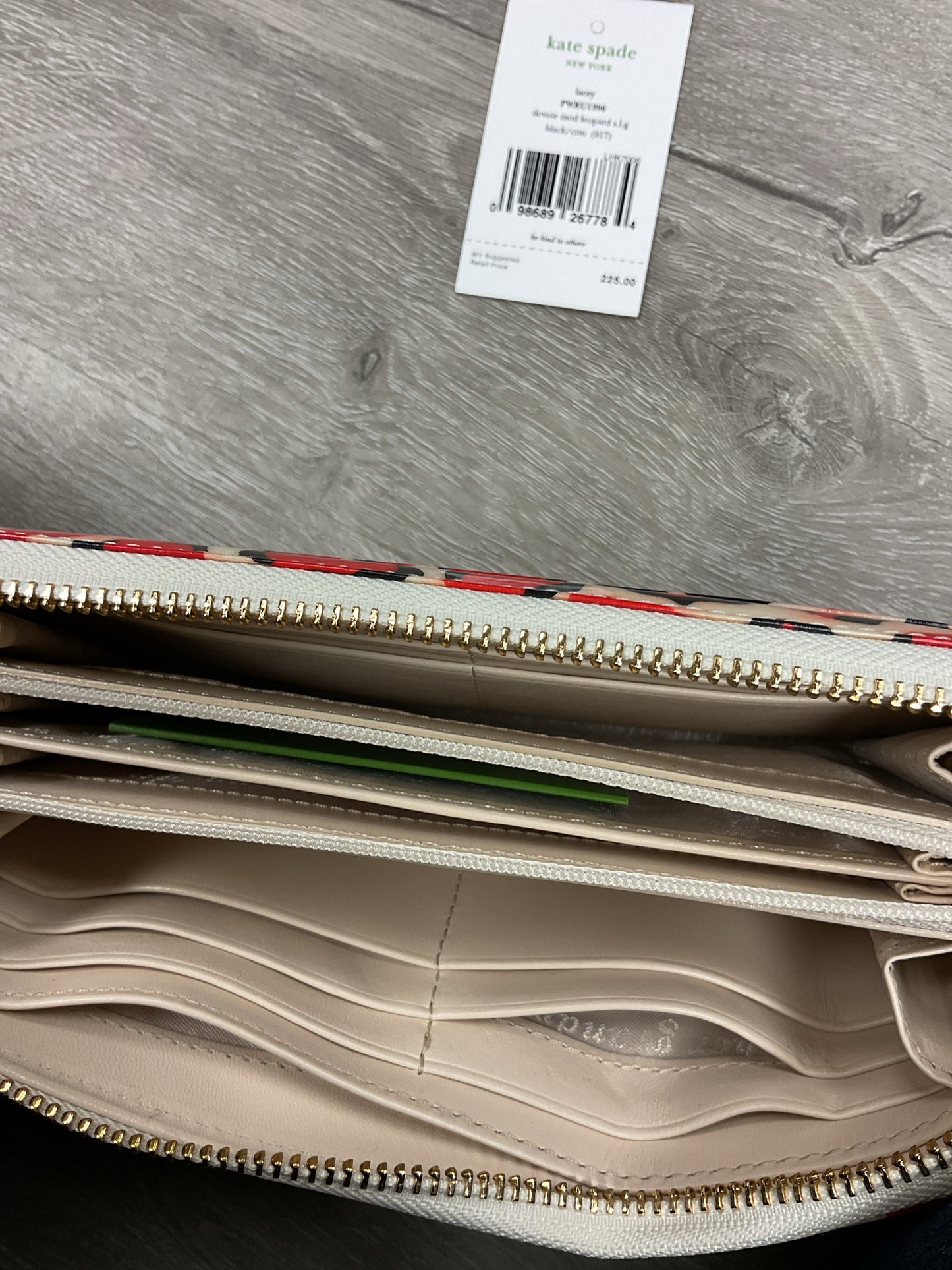 Kate Spade Wallet Ne4w Lacey leopard orange black and white patent in box