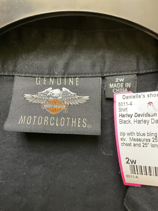 Harley Davidson Size 2w Black Shirt zip blouse with bling wings