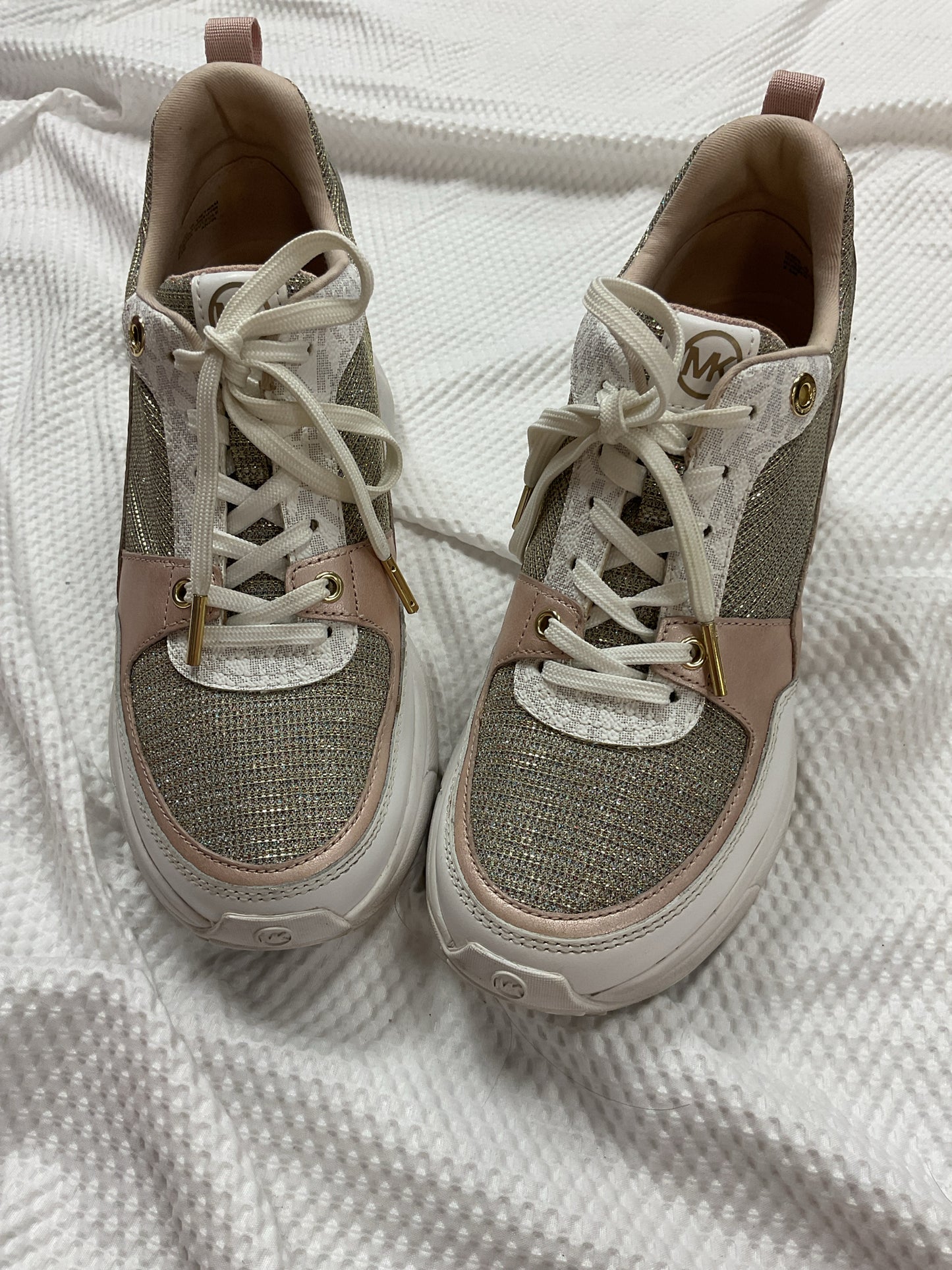 Michael Kors 8.5 Pink shoes glitter sneakers gold vanilla plaform