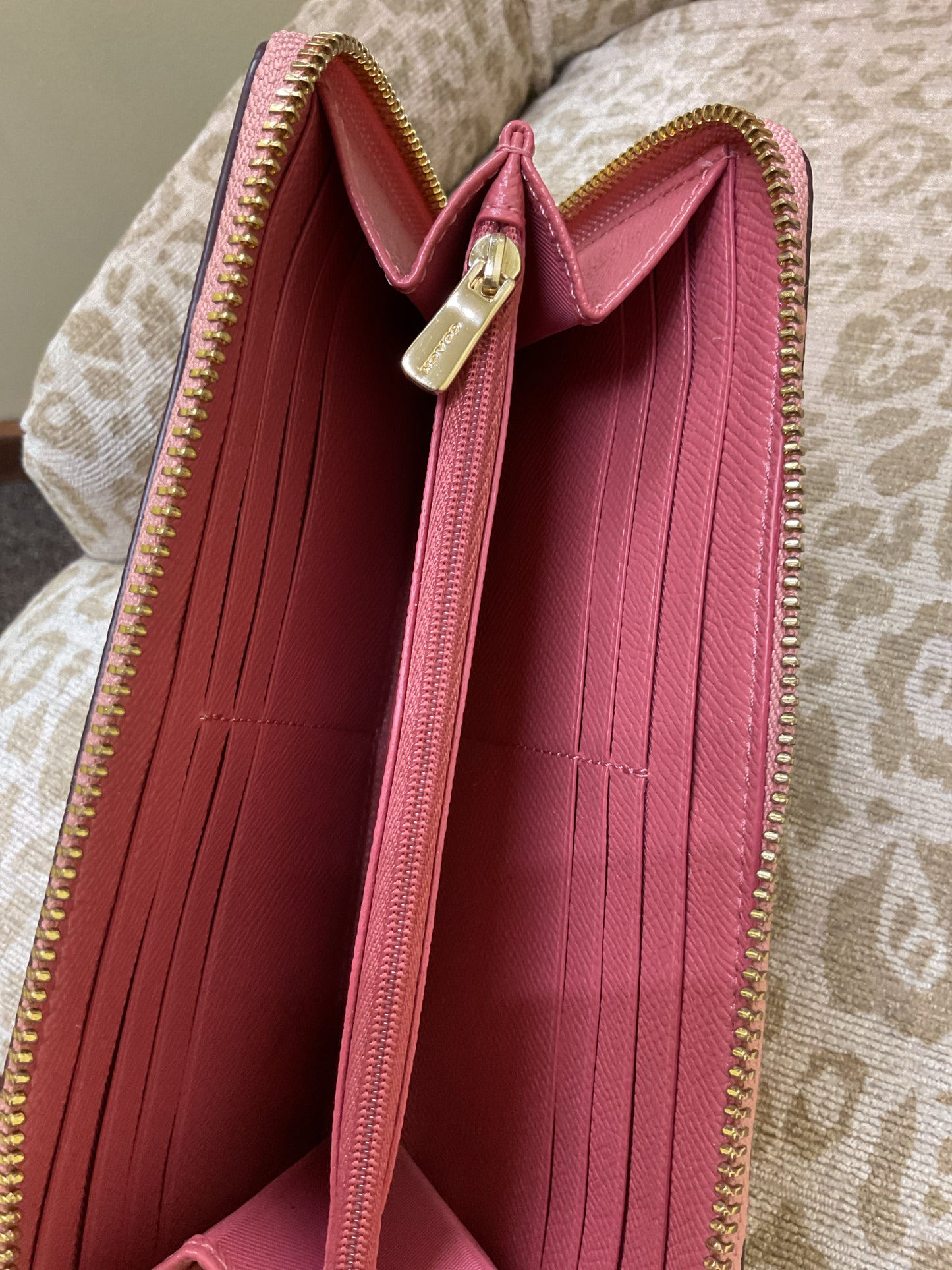Wallet rose mauve pink zip around gold hardware full size