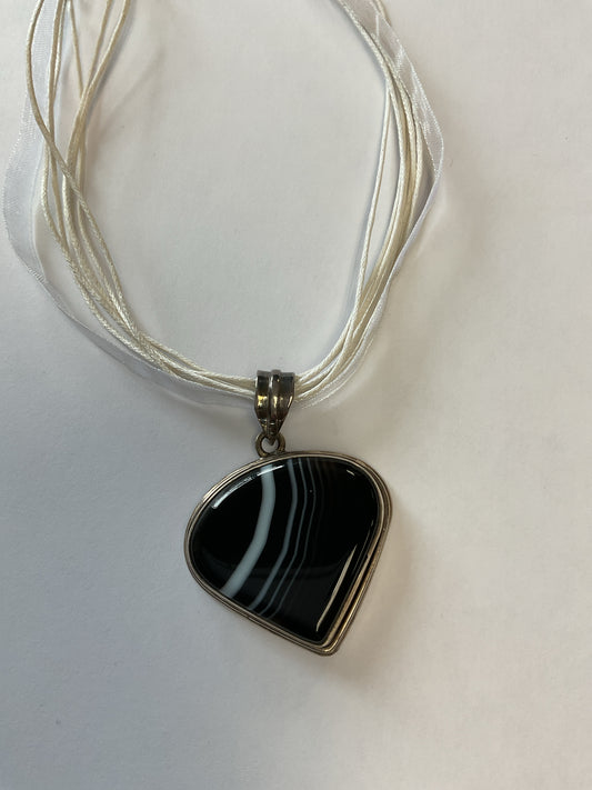 Sterling Silver Pendant with black banded agate