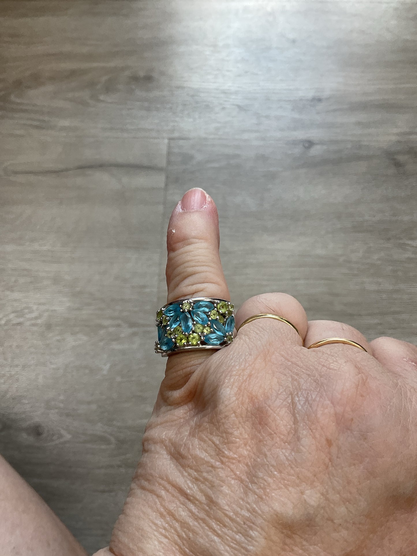Sterling Silver Ring blue topaz and citrine gemstone 925