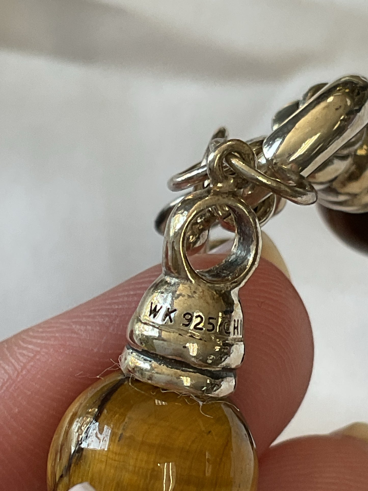 Tiger's Eye Necklace large bead with sterling WK 925