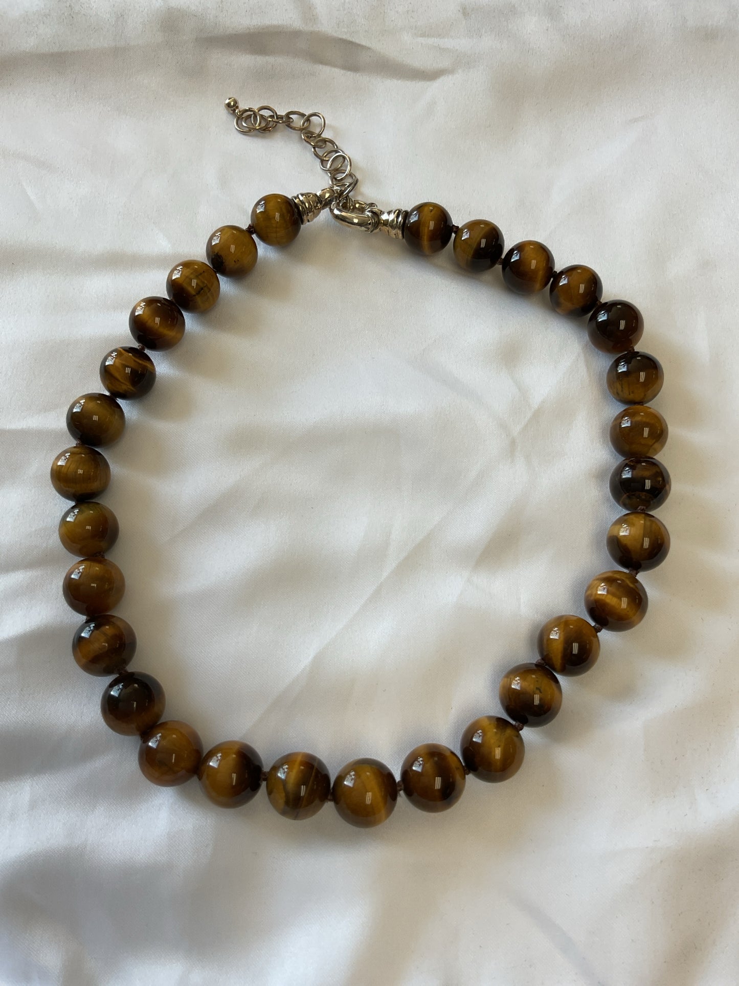 Tiger's Eye Necklace large bead with sterling WK 925
