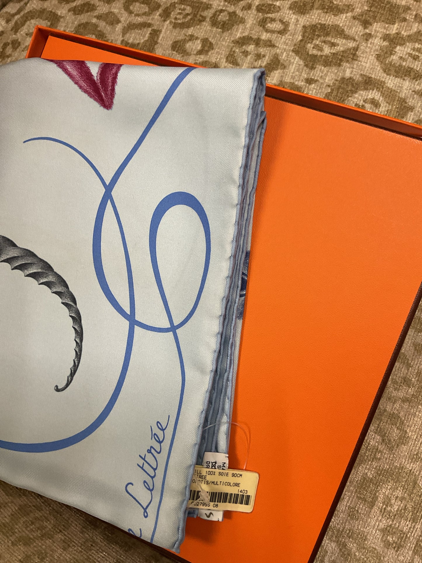Hermes Scarf Faune Letree NWT new in box light blue