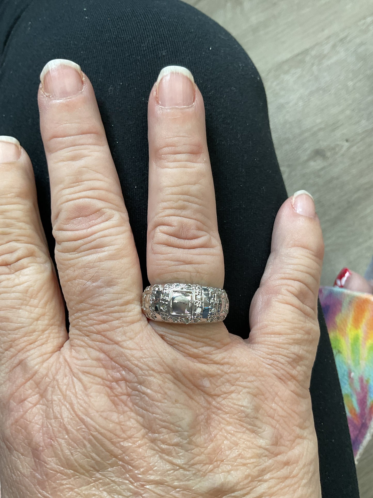 Sterling Silver Ring size 9 etched design wide band