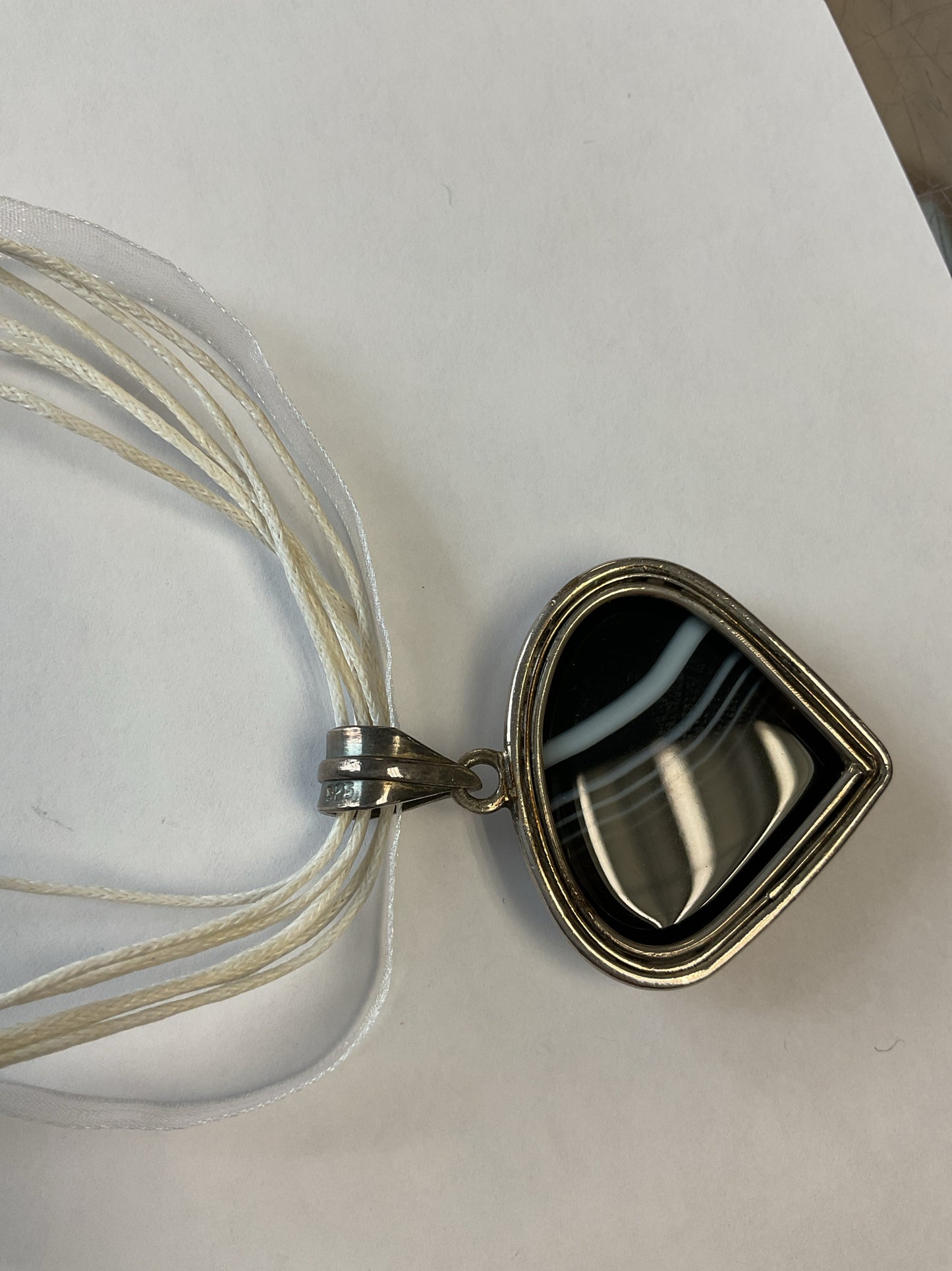 Sterling Silver Pendant with black banded agate
