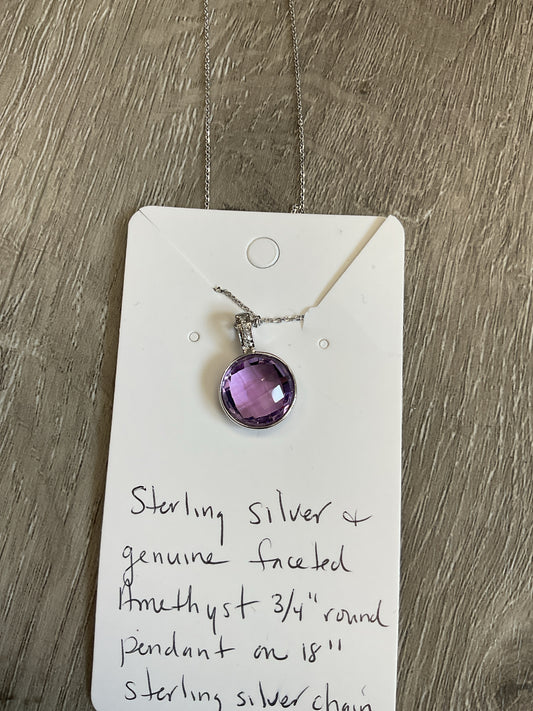 Sterling Silver Necklace new faceted amethyst pendant