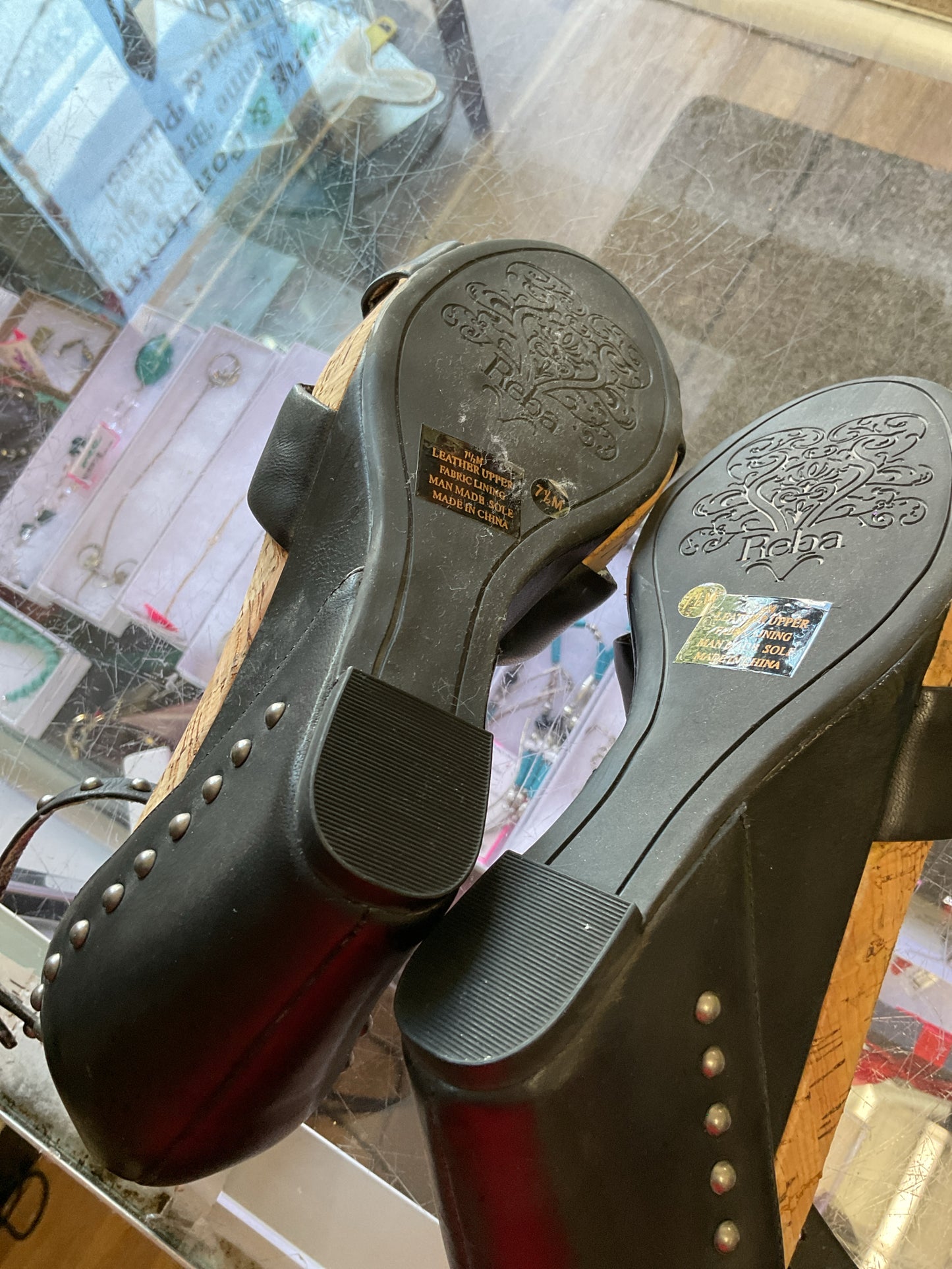 REBA 7.5 Black Sandals leather upper NWOB