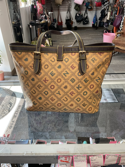 Dooney & Bourke Purse vintage tote tan with hearts and colorful print