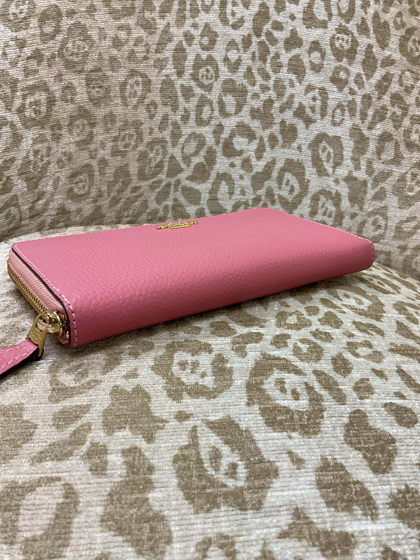 Wallet rose mauve pink zip around gold hardware full size