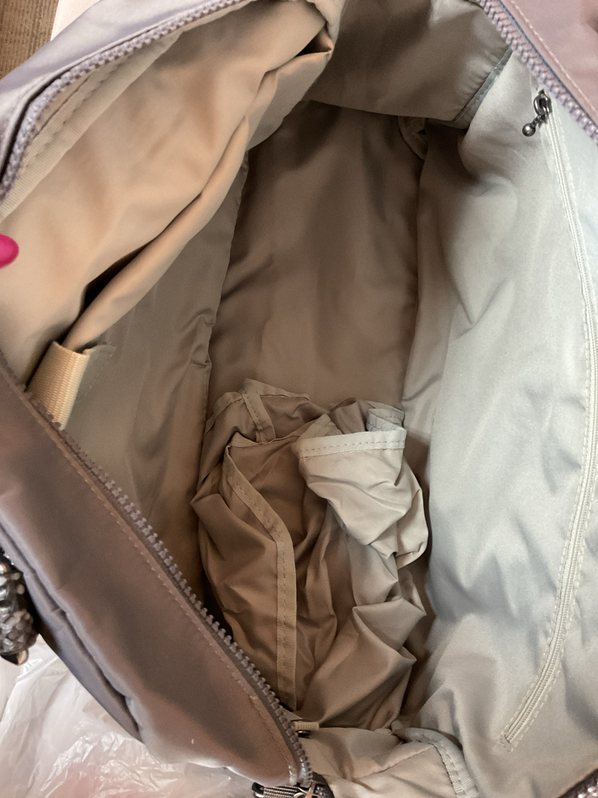 Baggallini Purse large duffel outside pockets python trim with long strap