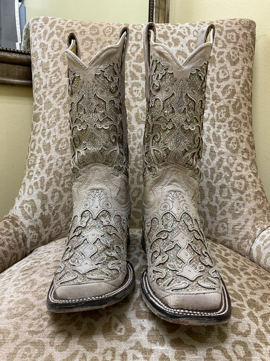 Corral 7 Ivory Boots crystal glitter inlay Wedding boots