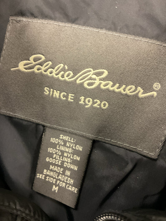 Eddie Bauer Size M Black jacket goose down toggles at bottom Men