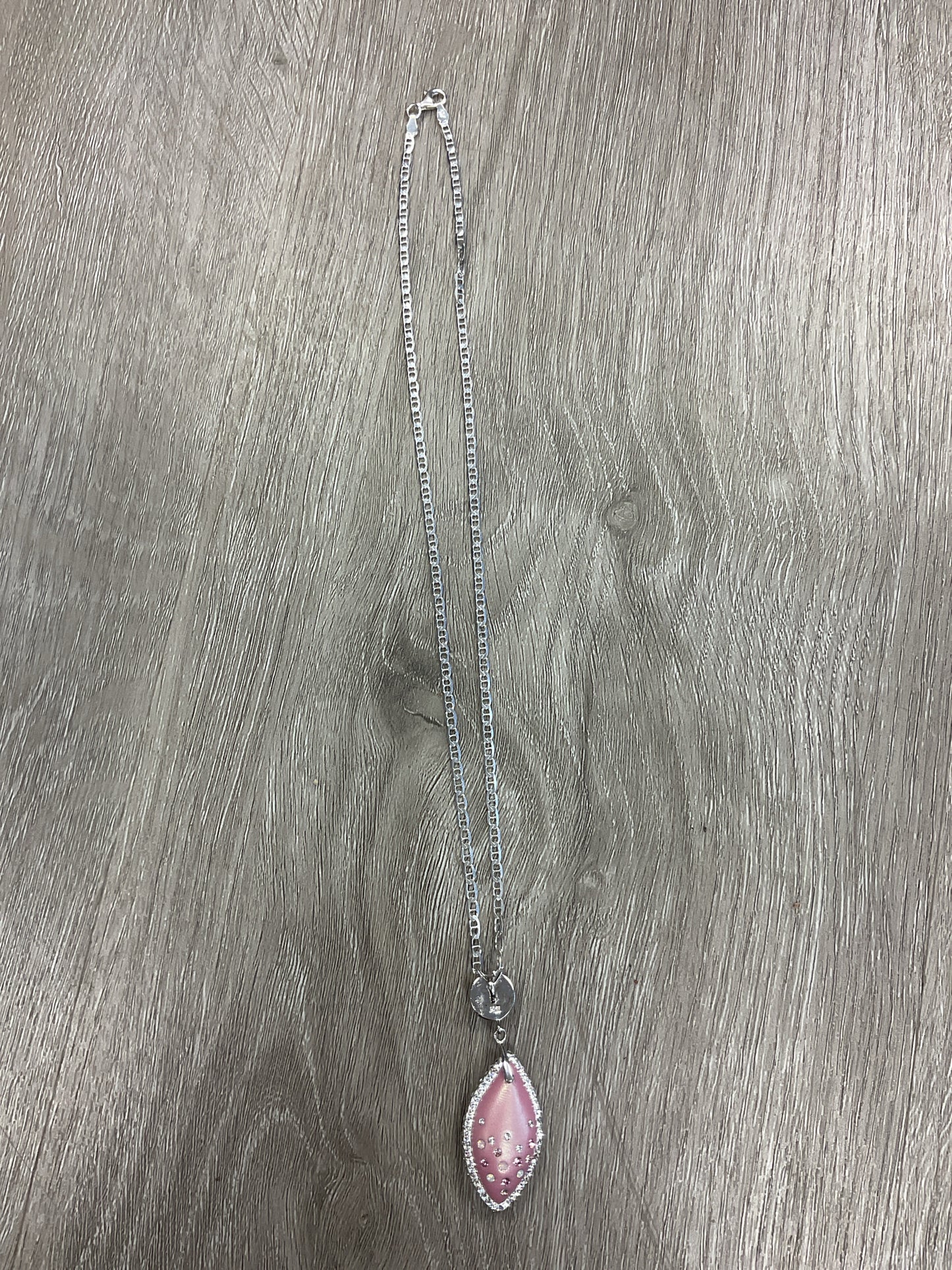 925 Sterling Necklace cz pink pod 17" chain