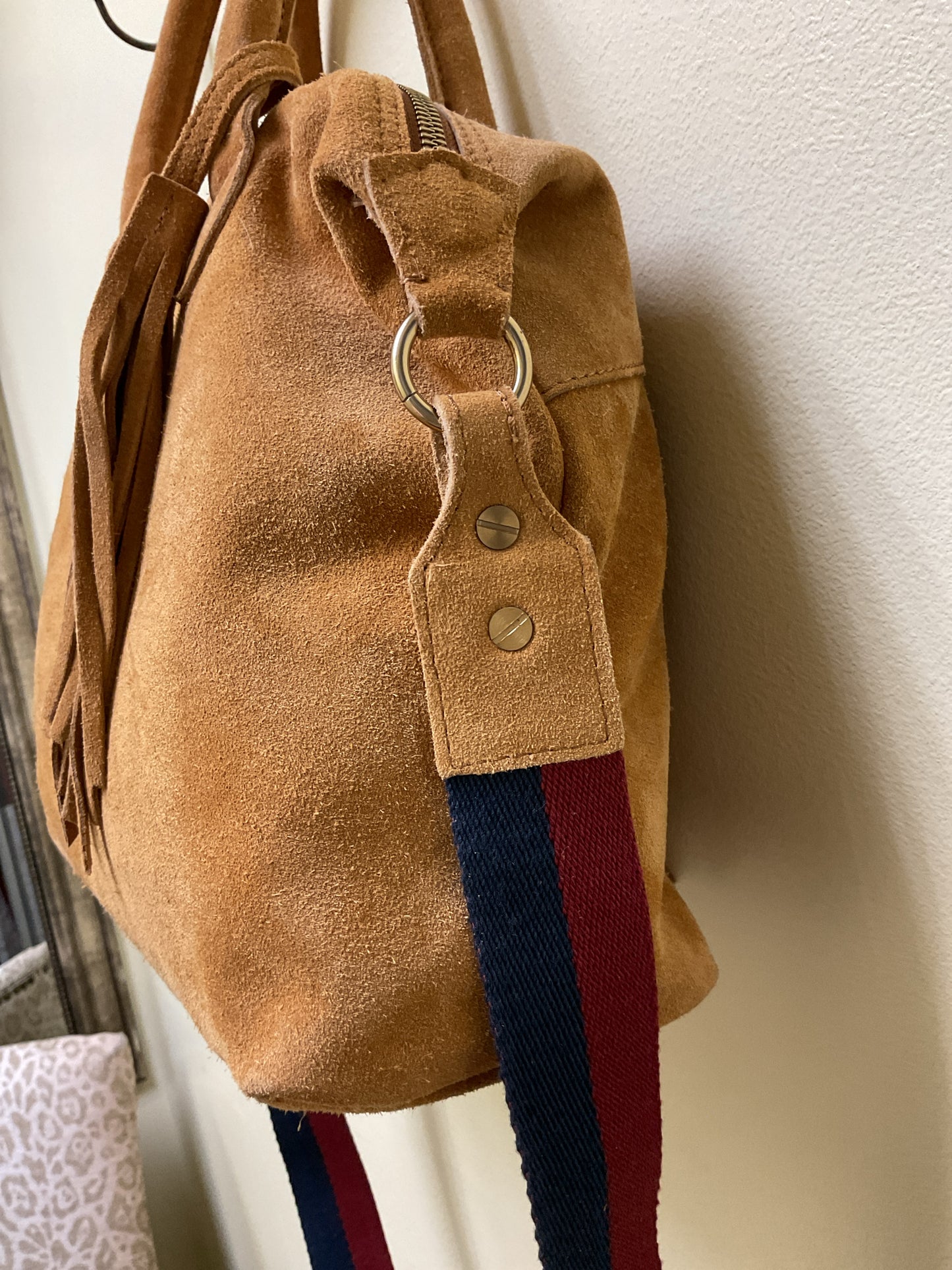 Margot Purse suede zip satchel with crossbody strap