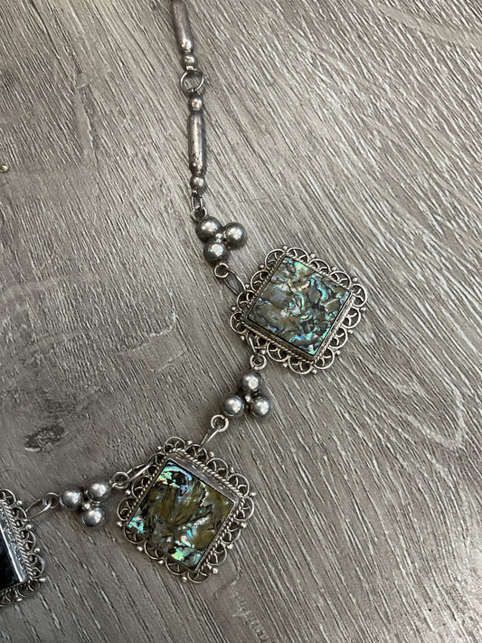 925 Sterling Necklace Mexico square abalone 18"