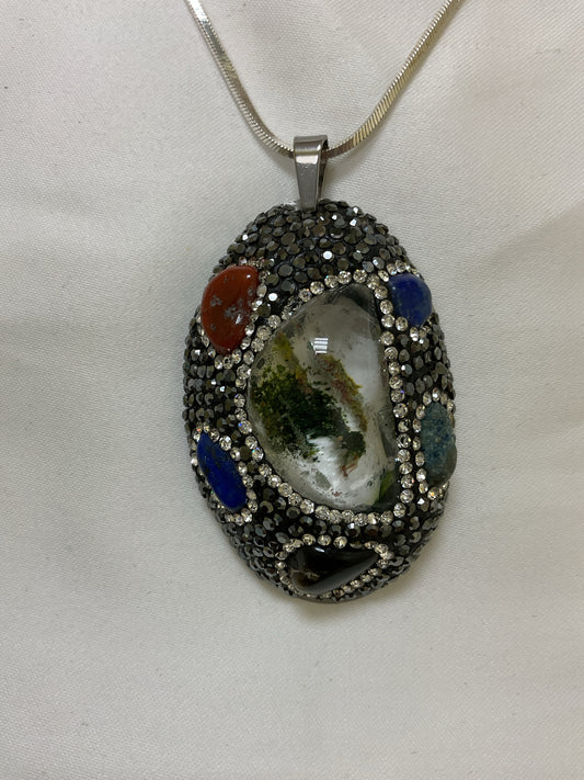 925 Sterling Necklace 19" with non sterling crystal pendant