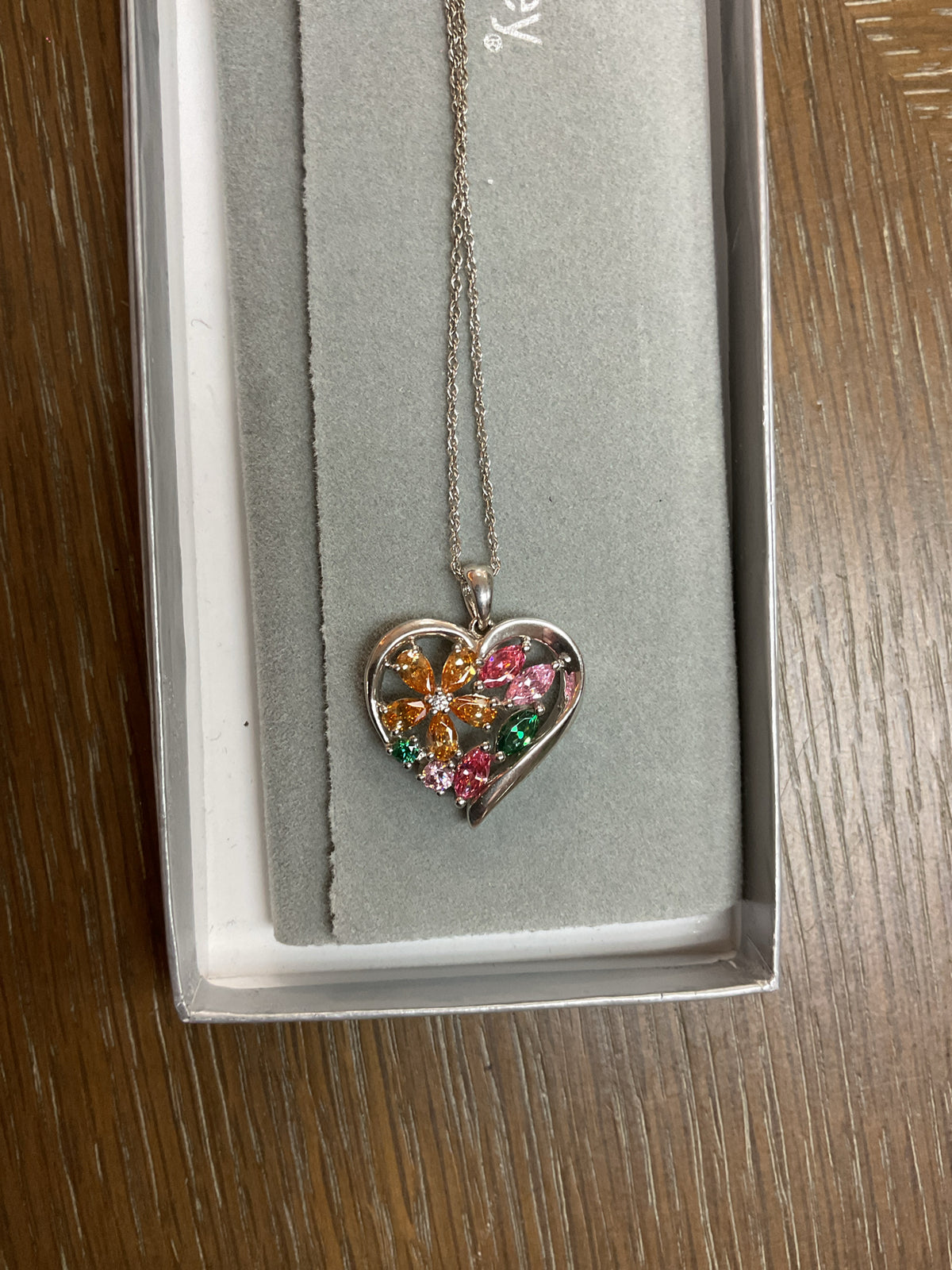 925 Sterling Necklace multi gemstone heart pendant NWT