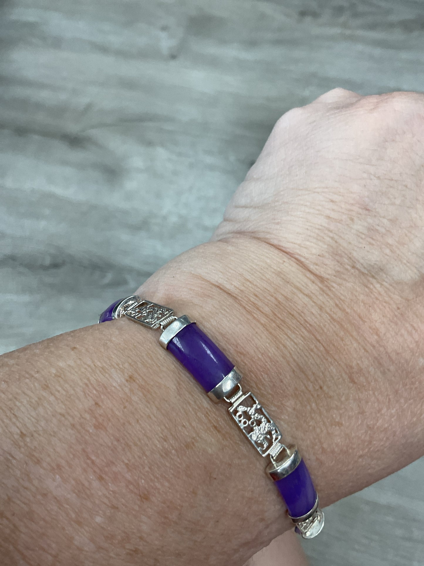 925 Sterling Bracelet purple jade 7.5"