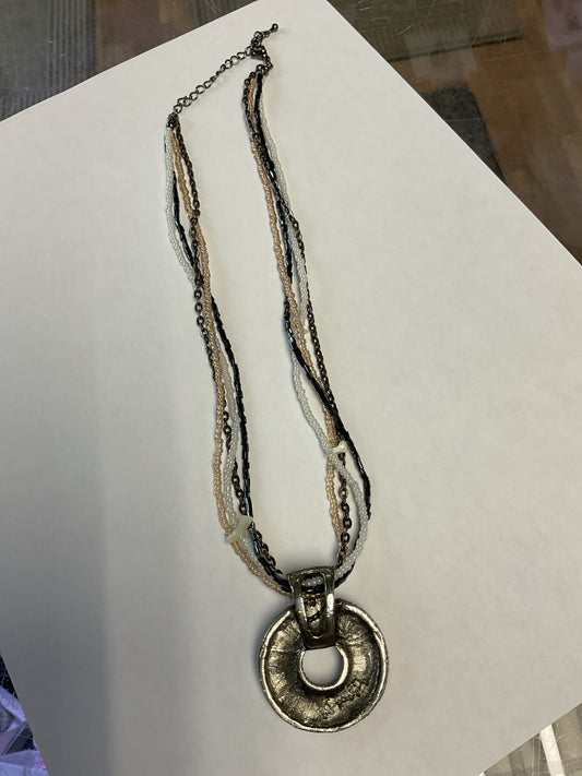 Necklace seed beads multi strand with mother of pearl pendant