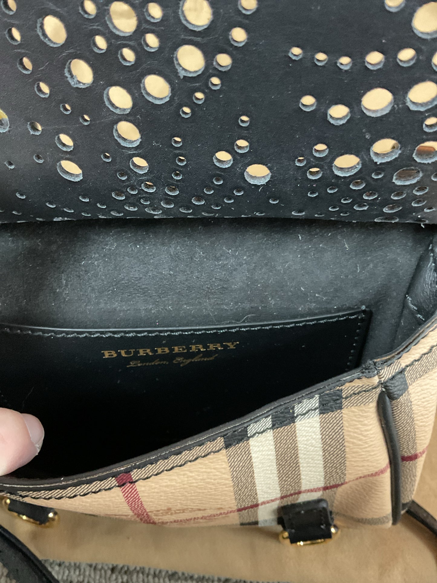 Burberry Purse Baby Bridle perforated Haymarket Check Crossbody