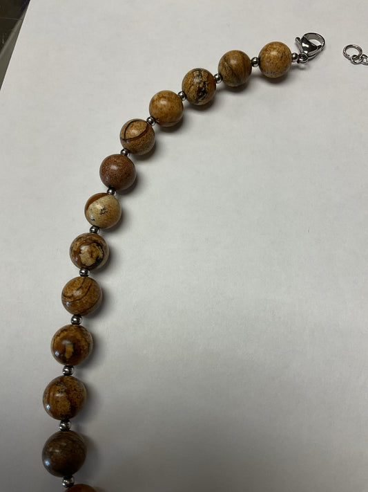 Necklace brown jasper bead 18"